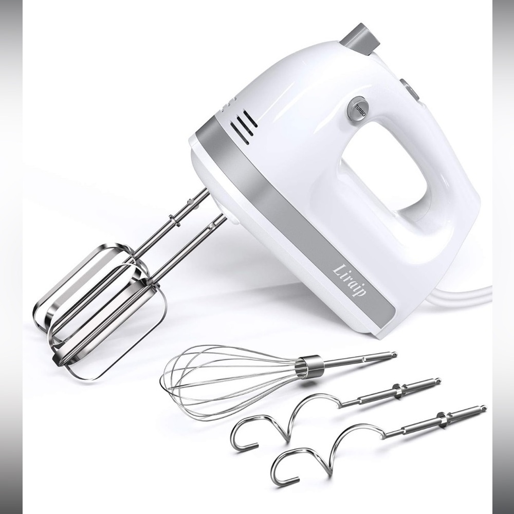 Liraip hand mixer 5 Speed 400W Turbo with 5 Stainless Steel Accessories